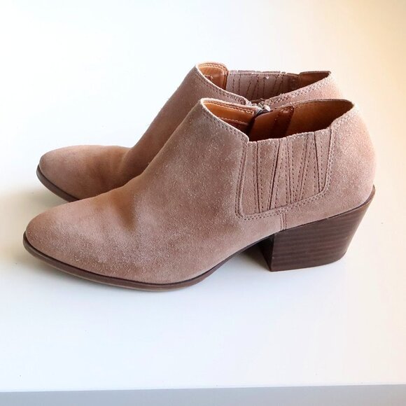 Franco Sarto Dylann Taupe Suede Leather Block Heel Western Ankle Boots Booties W - Picture 12 of 15